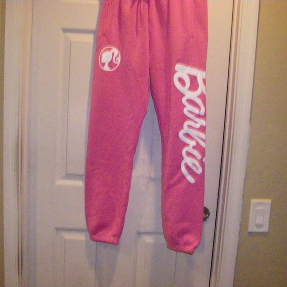 Barbie Sweatpants Joggers Hot Pink w/ White Logo Junior Women's Sizes New - Picture 7 of 16